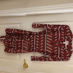 Orange, blue & cream dress